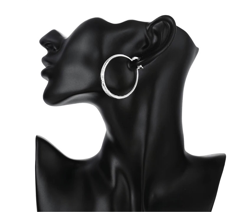 Sterling Silver 50mm Large Textured Hoop Earrings