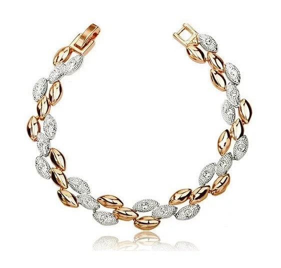 Two Tone 18K Gold Plated Cubic Zirconia Bridal Bracelet