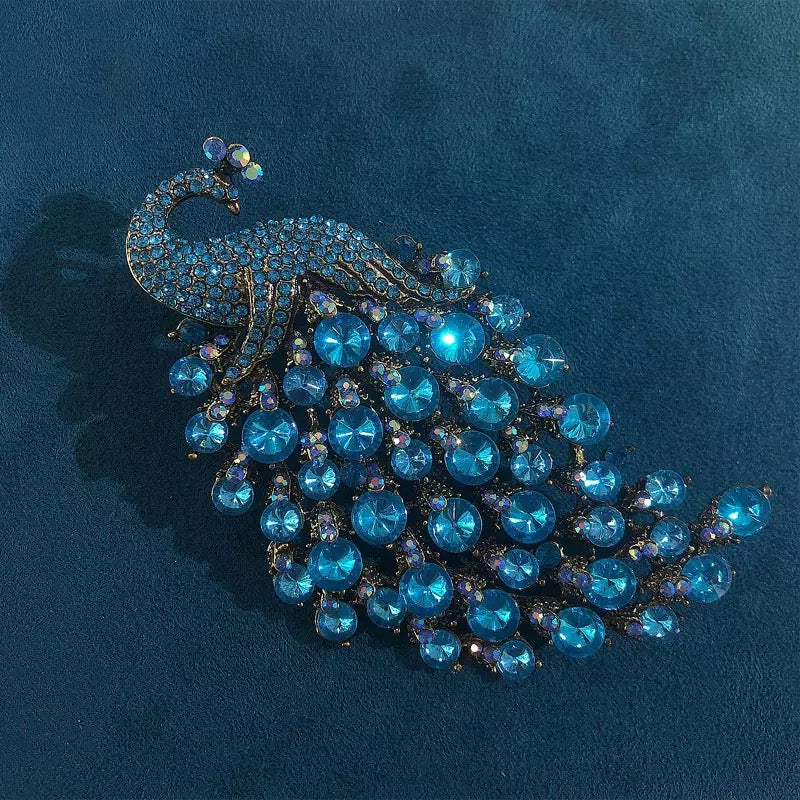 Crystal Peacock Brooch