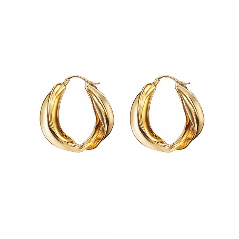 18K Gold Filled Flower 35mm Large Hoop Twist Earrings