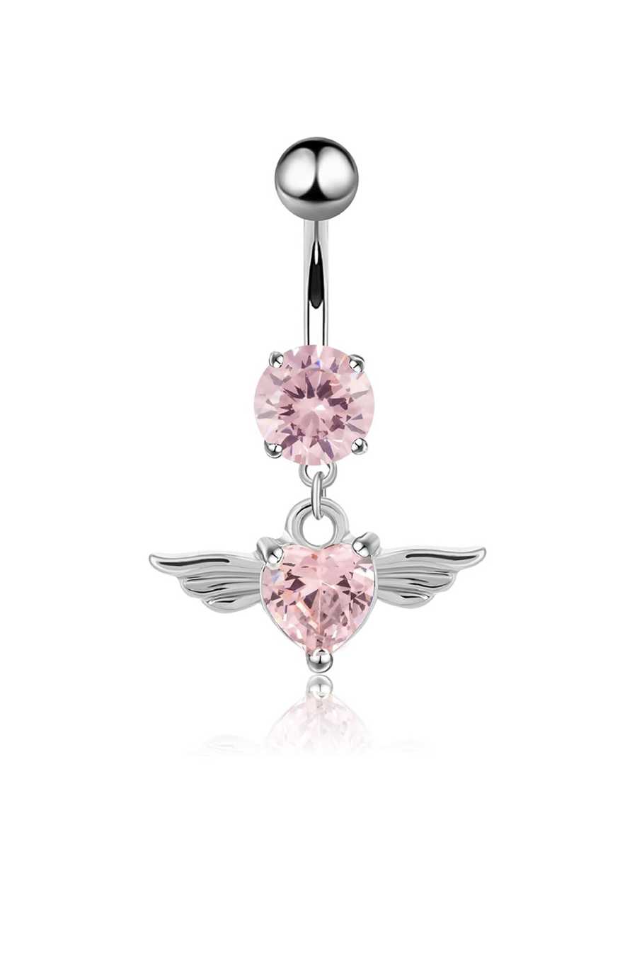 Surgical Steel Pink Crystal Heart Wings Belly Button Navel Ring