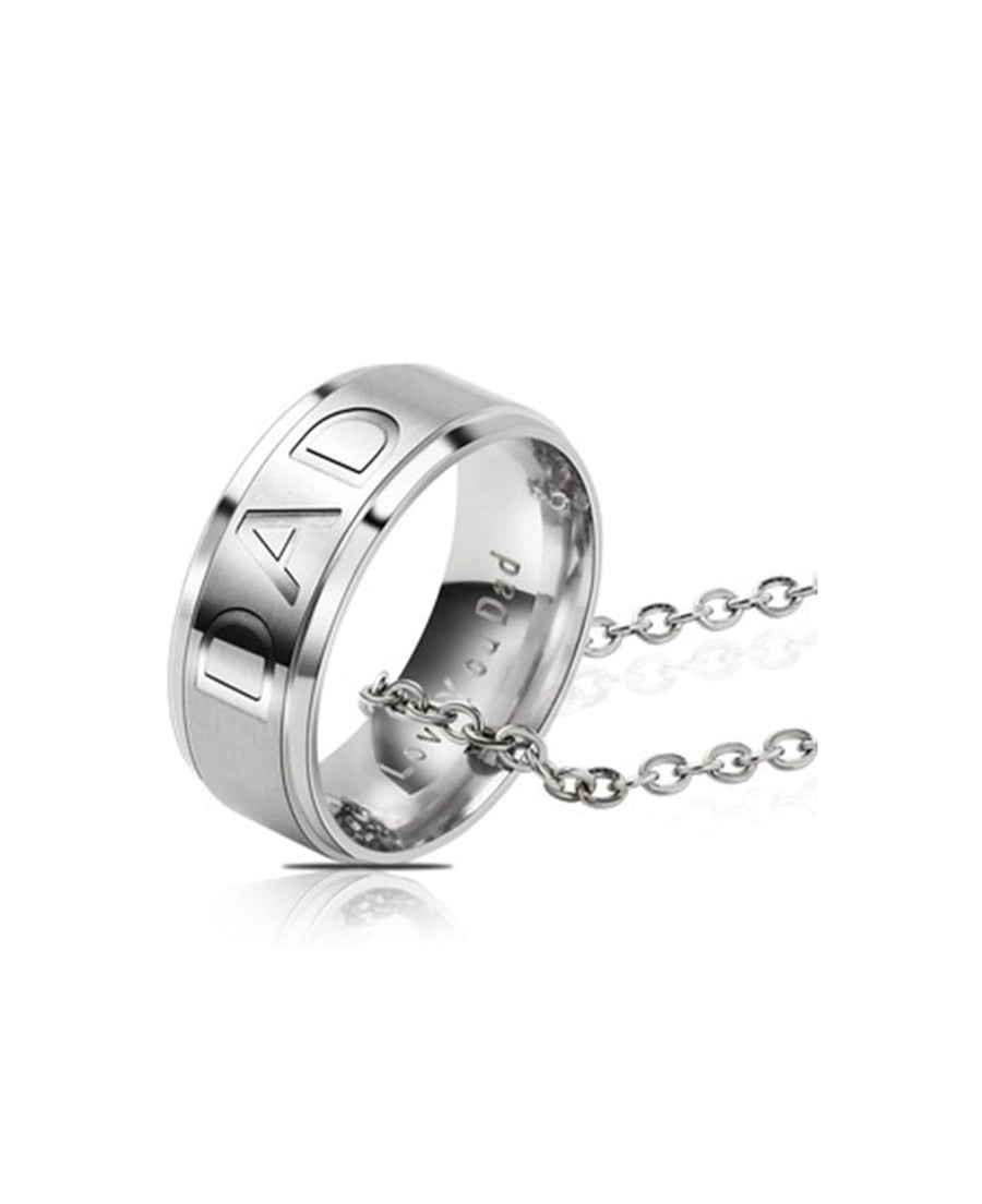 Titanium Steel Silver Dad Ring Necklace