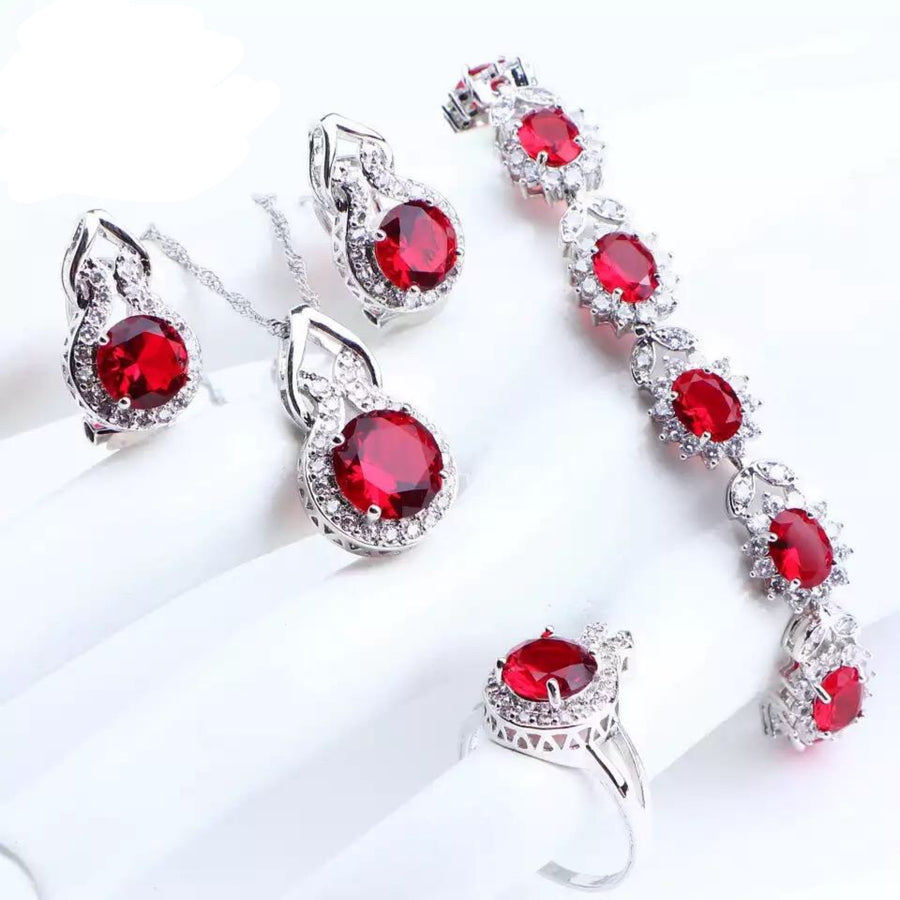 925 Sterling Silver Women’s Ruby Jewellery Set