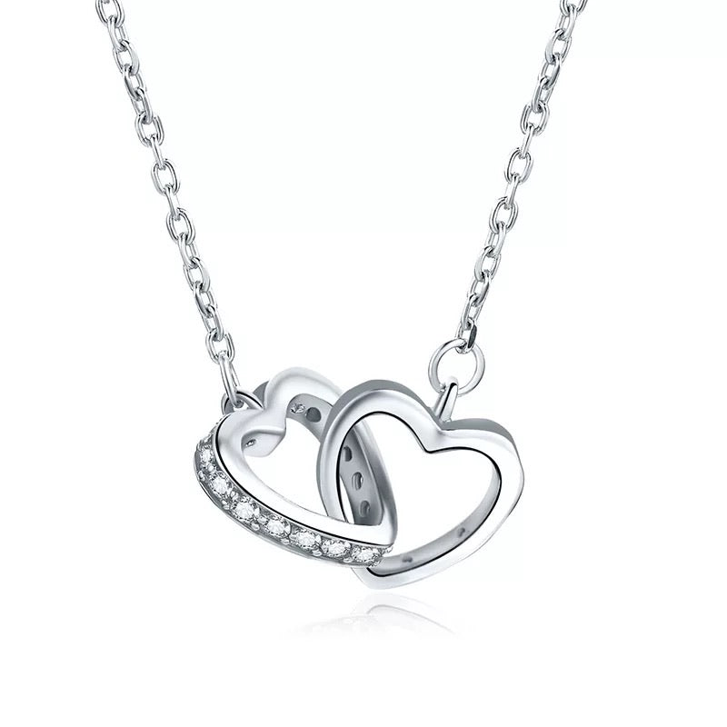 Sterling Silver Double Love Heart Necklace