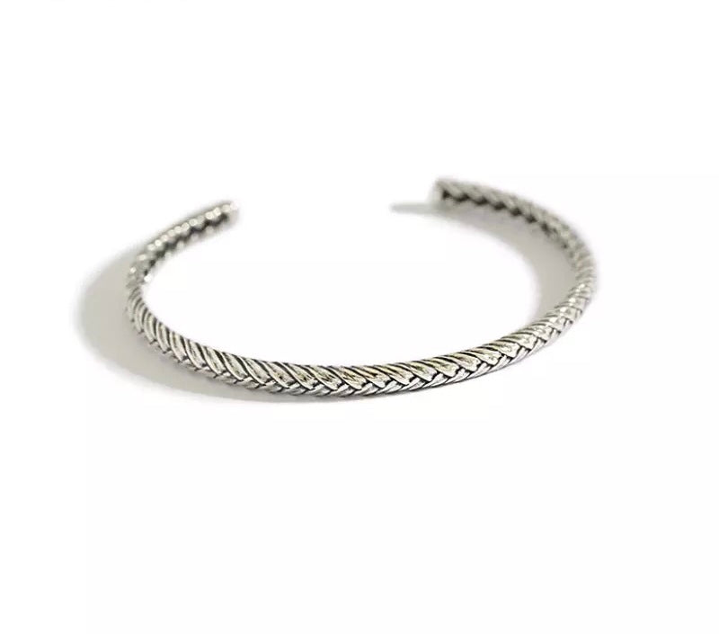 Sterling Silver Woven Open Bangle Bracelet