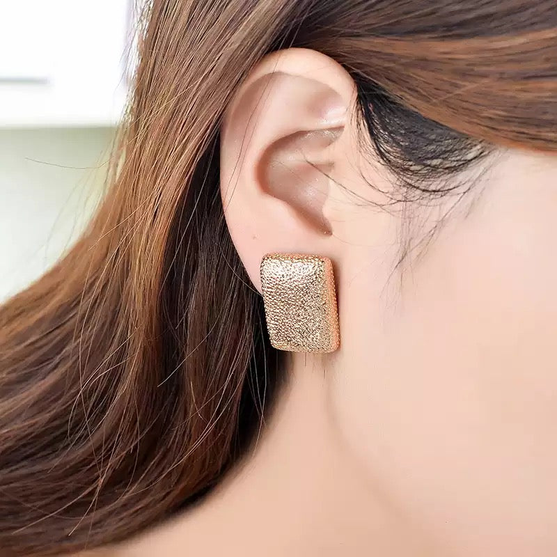 Big Gold Textured Square Clip On Earrings