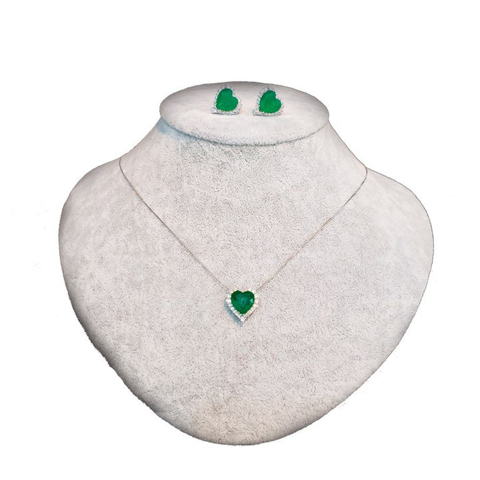 925 Sterling Silver Green Emerald Heart Jewellery Set