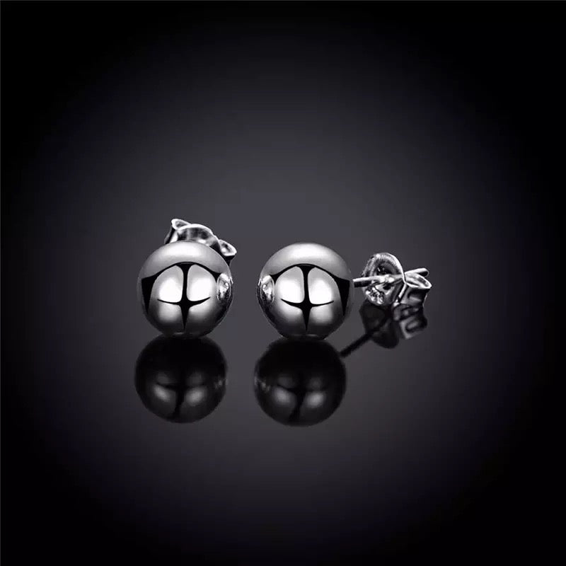 Women's Large Sterling Silver Ball Stud Earrings 8mm - 12mm