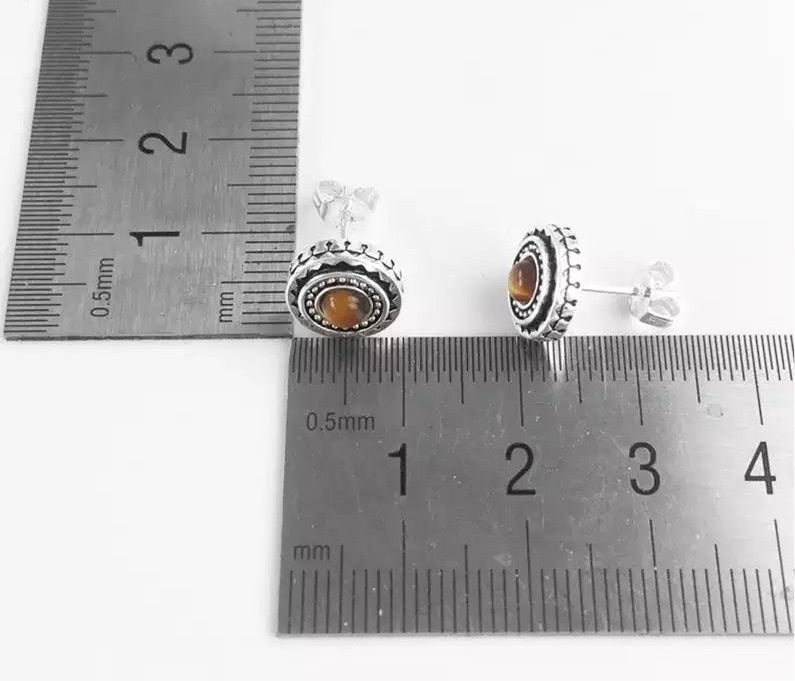 Sterling Silver Tigers Eye Crystal Stud Earrings