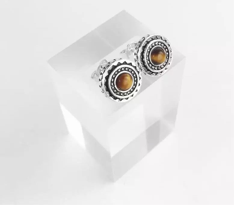 Sterling Silver Tigers Eye Crystal Stud Earrings