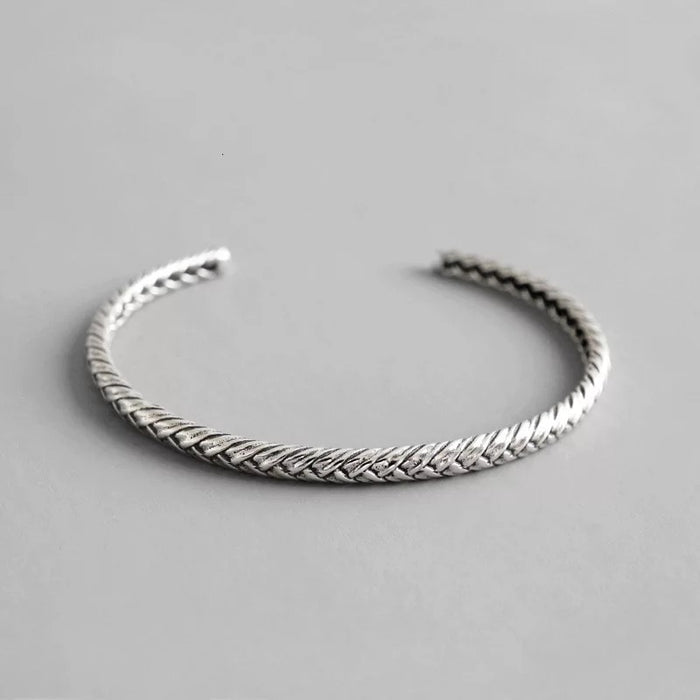 Sterling Silver Woven Open Bangle Bracelet