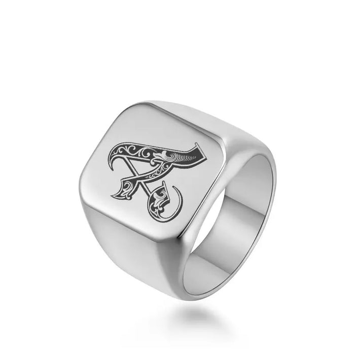 Silver Initial Signet Ring for Men 18mm