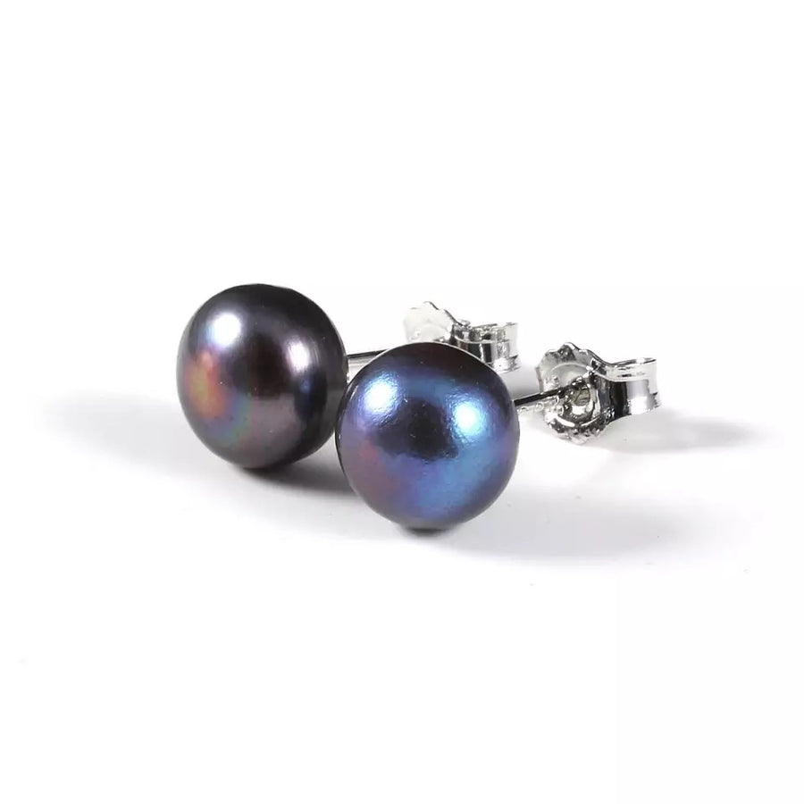 Women’s Sterling Silver Freshwater Black Pearl Stud Earrings