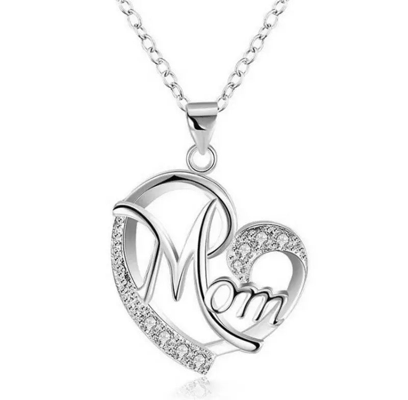 925 Sterling Silver Crystal ‘Mom’ Necklace