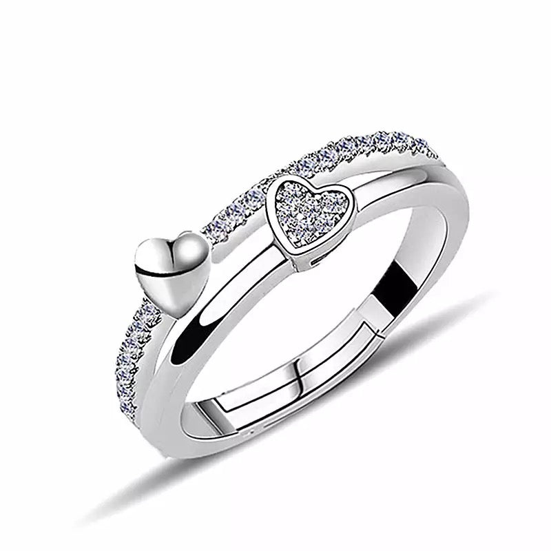 Adjustable Twin Heart Ladies Fashion Ring