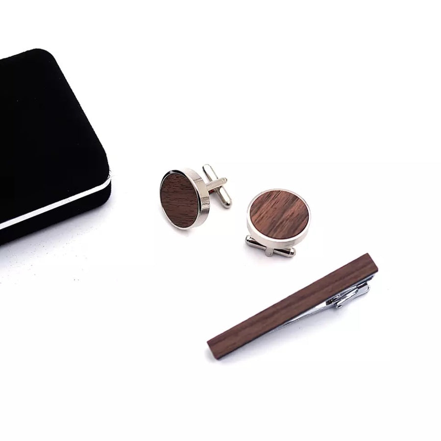 Wood Tie Clip and Cufflink Set For Men