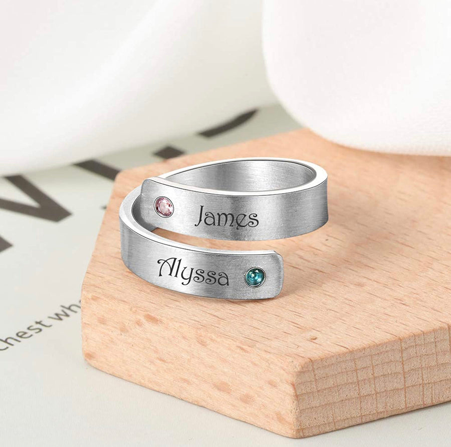 Custom Name & Birthstone Wrap Ring