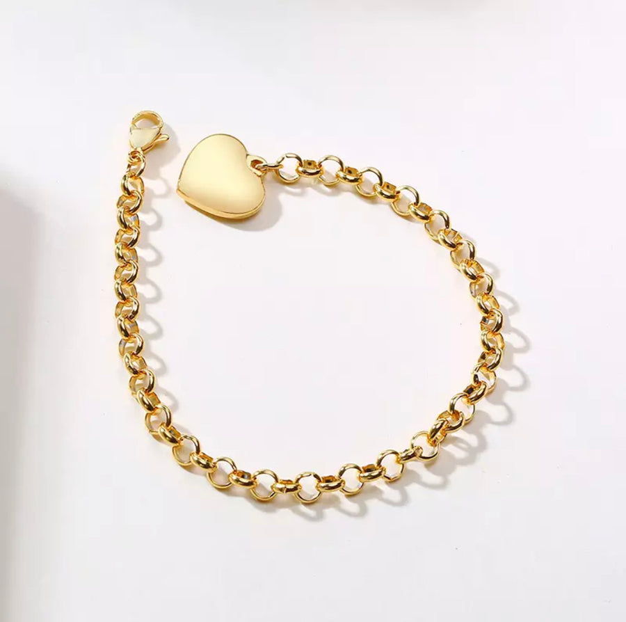 9 Carat Yellow Gold Plated Sterling Silver Heart Bracelet 7.5 Inch