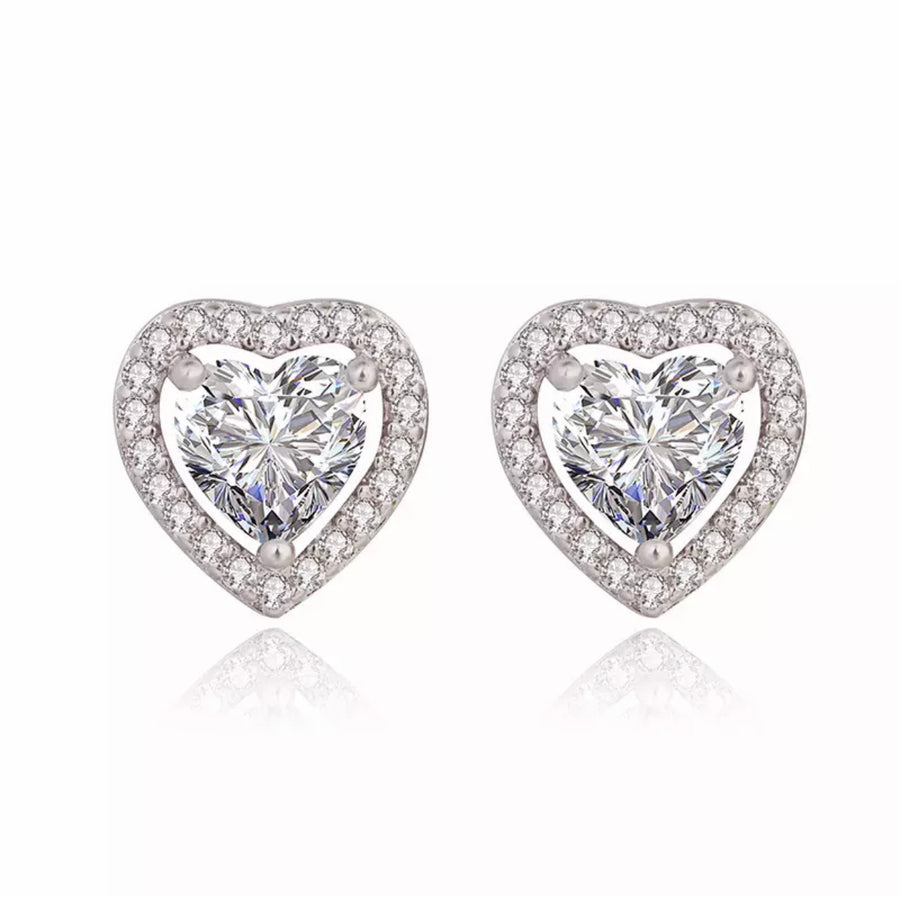 Sterling Silver 8mm Crystal Heart Stud Earrings
