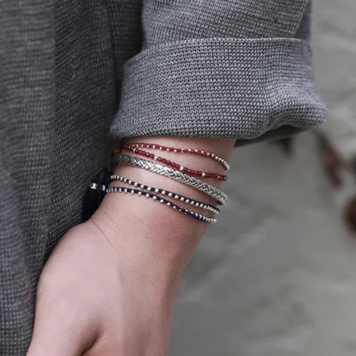 Sterling Silver Woven Open Bangle Bracelet