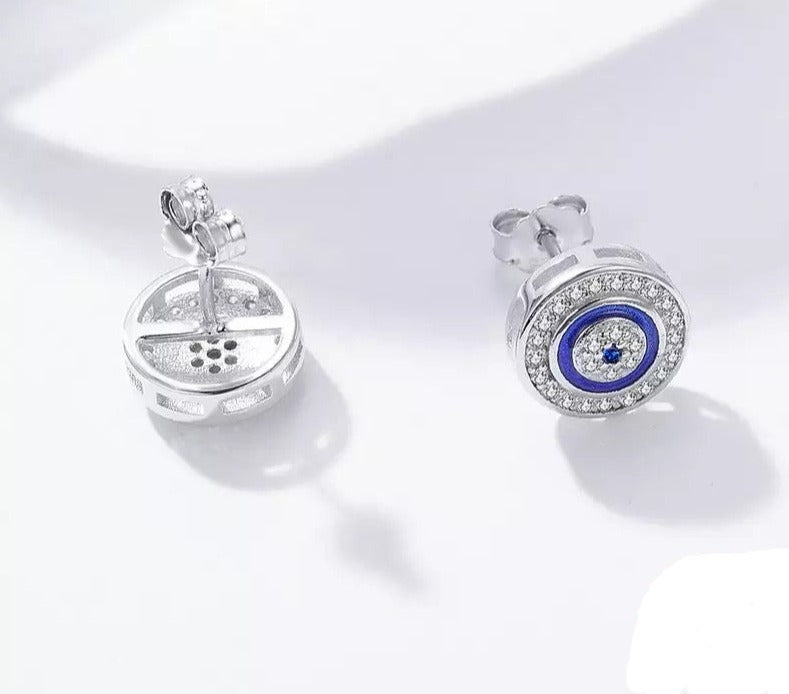 925 Sterling Silver Blue Evil Eye Stud Earrings