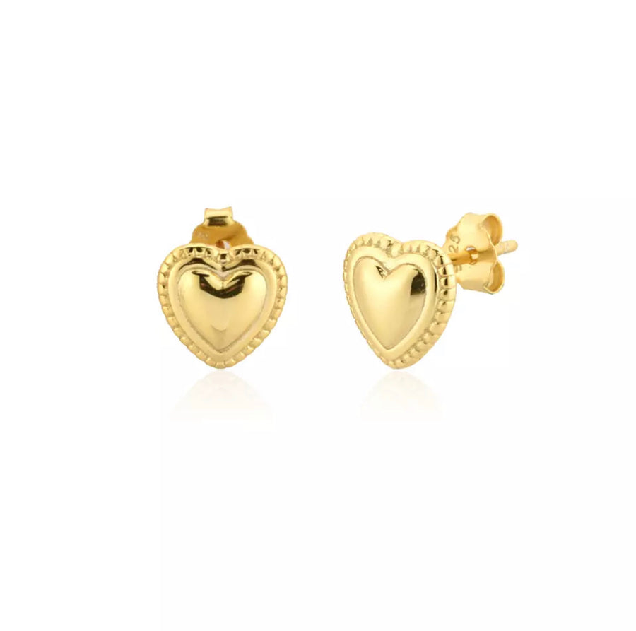 9ct Gold Plated Sterling Silver Heart Stud Earrings