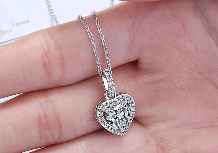 925 Sterling Silver Crystal Heart Pendant Necklace