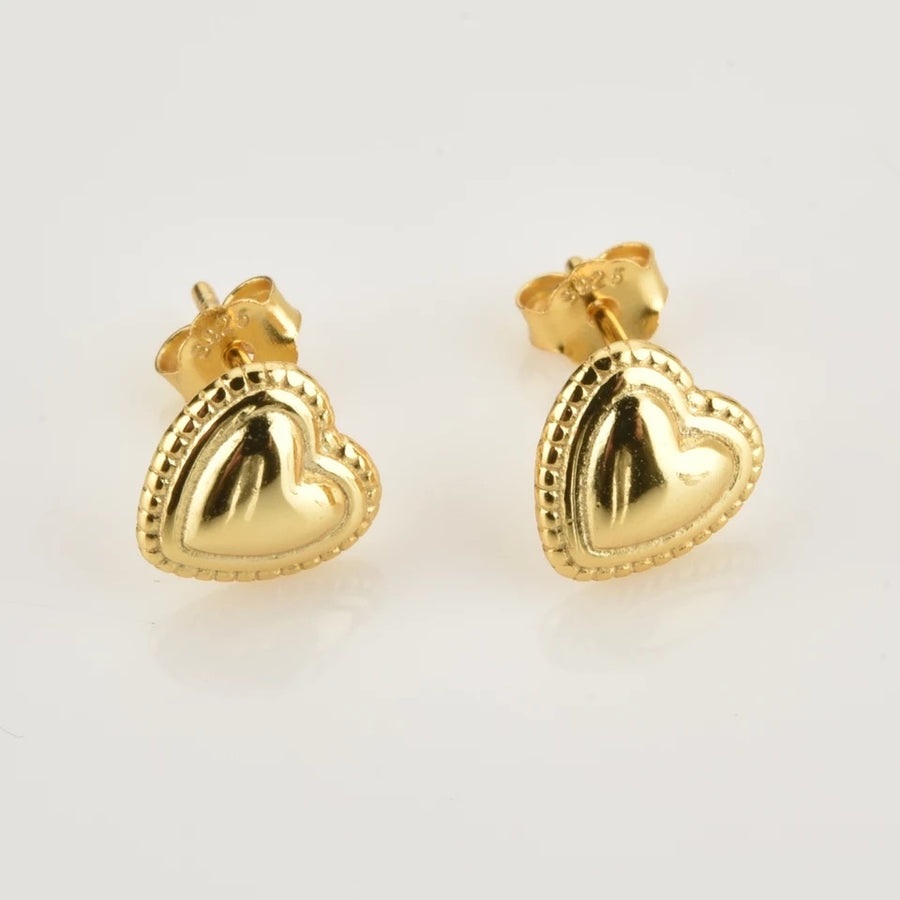 9ct Gold Plated Sterling Silver Heart Stud Earrings