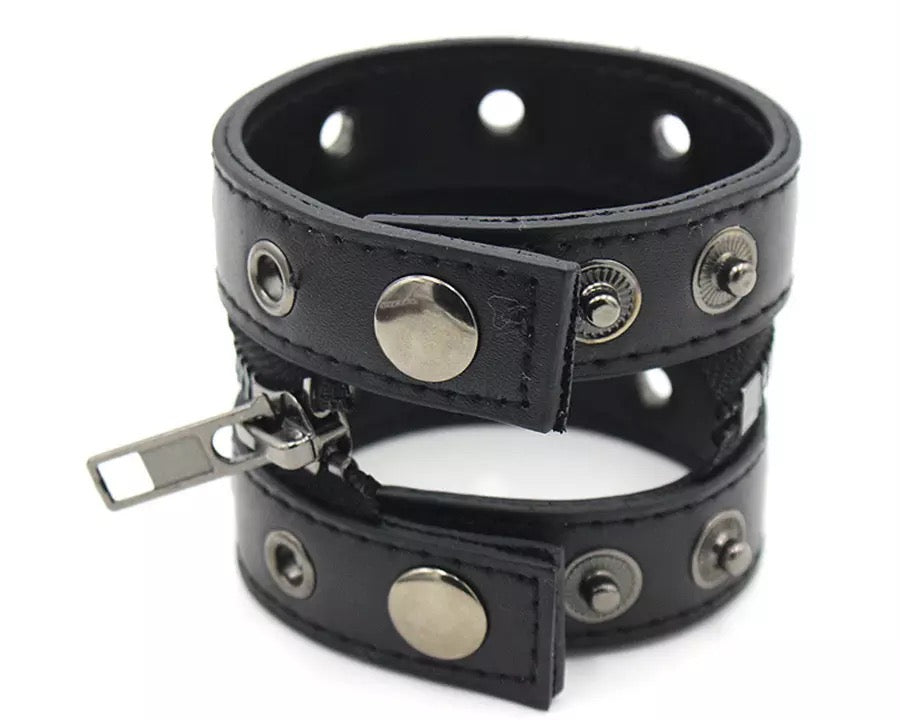 Wide Leather  Zipper Wristband