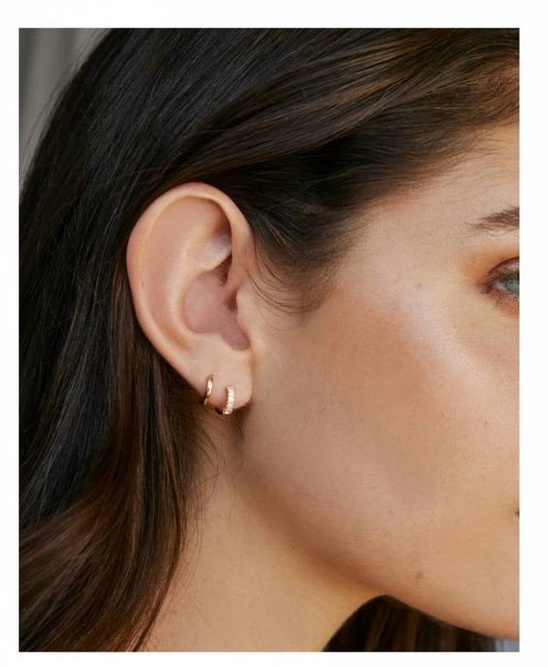 Sterling Silver Gold Baguette Clear Crystal Huggie Hoop Earrings