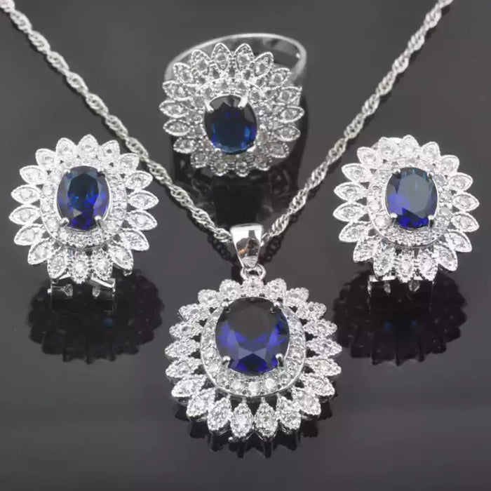 Sterling Silver Women’s Blue Sapphire Jewellery Set