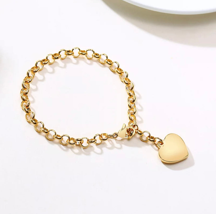 9 Carat Yellow Gold Plated Sterling Silver Heart Bracelet 7.5 Inch