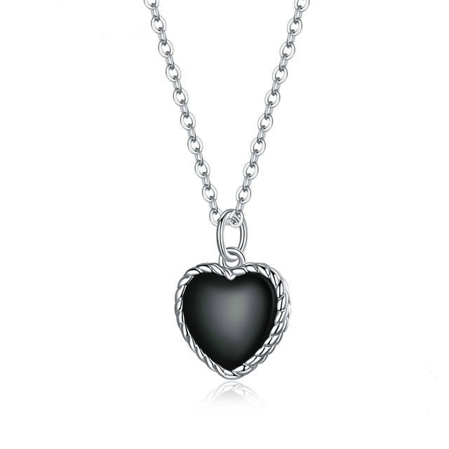 925 Sterling Silver Black Onyx Heart Necklace