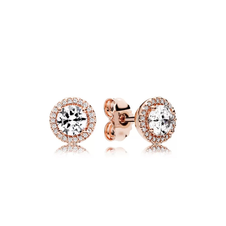 Sterling Silver Rose Gold Plated Halo Stud Earrings