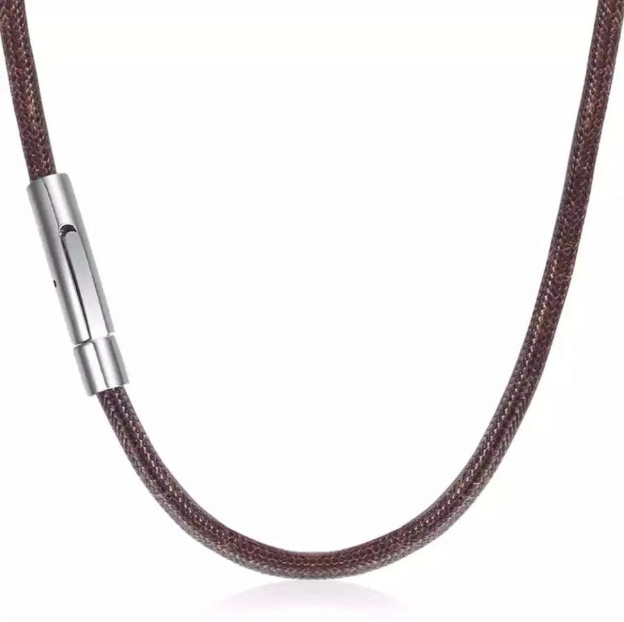 Men's Black & Brown Leather Cord Cable Necklace 40cm - 70cm