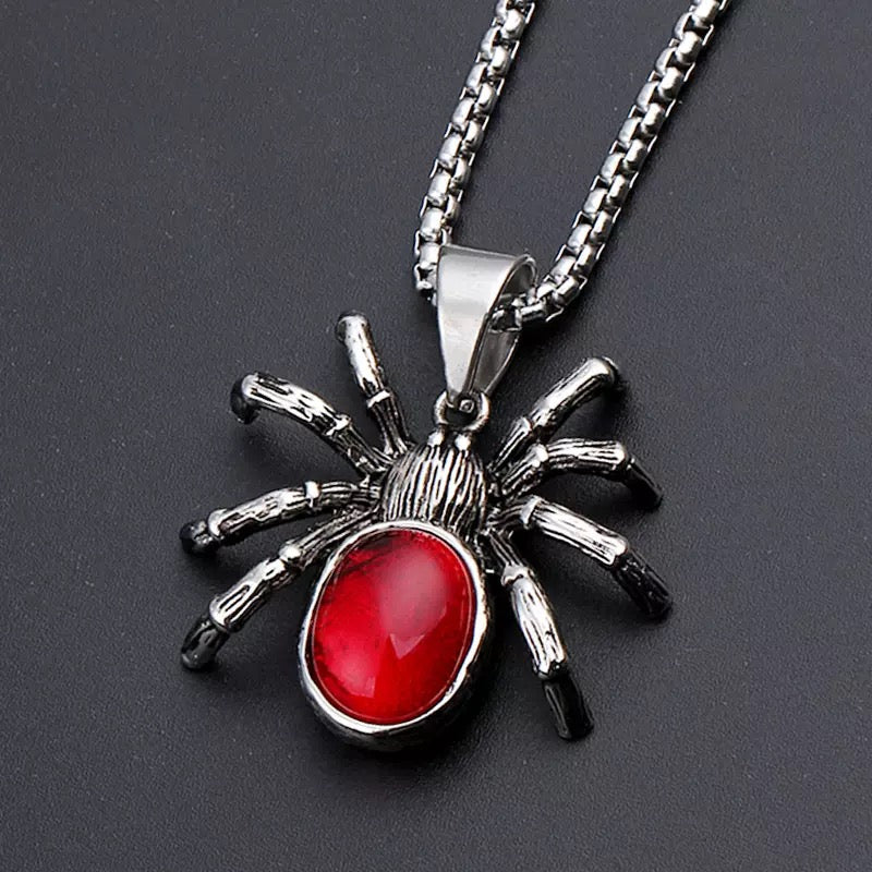 Stainless Steel Opal Spider Necklace