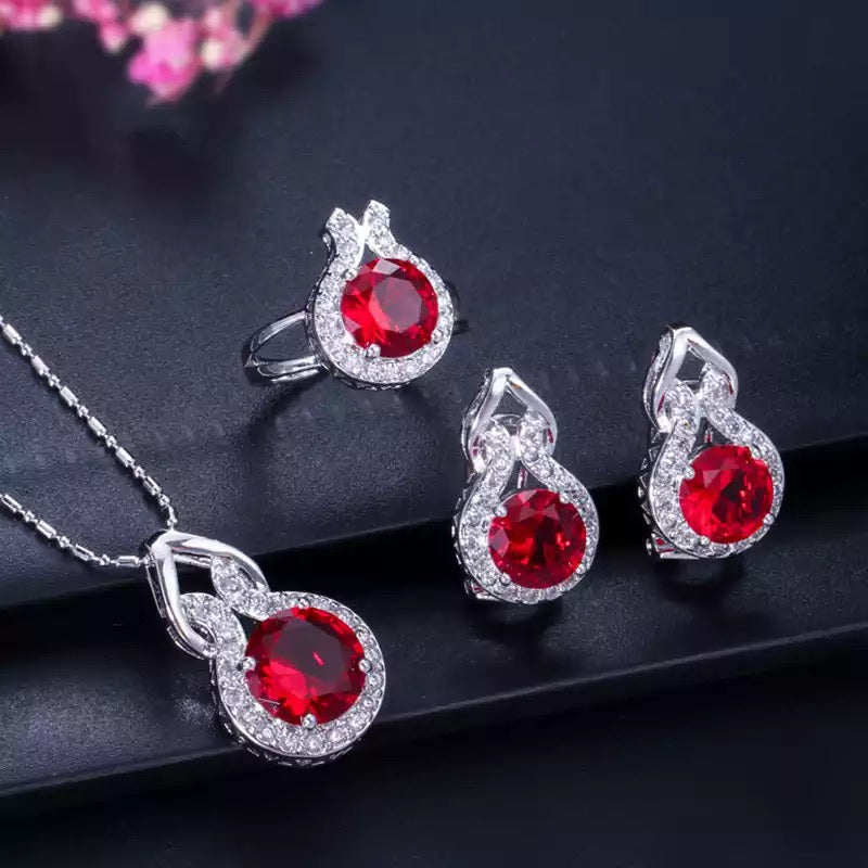 925 Sterling Silver Women’s Ruby Jewellery Set