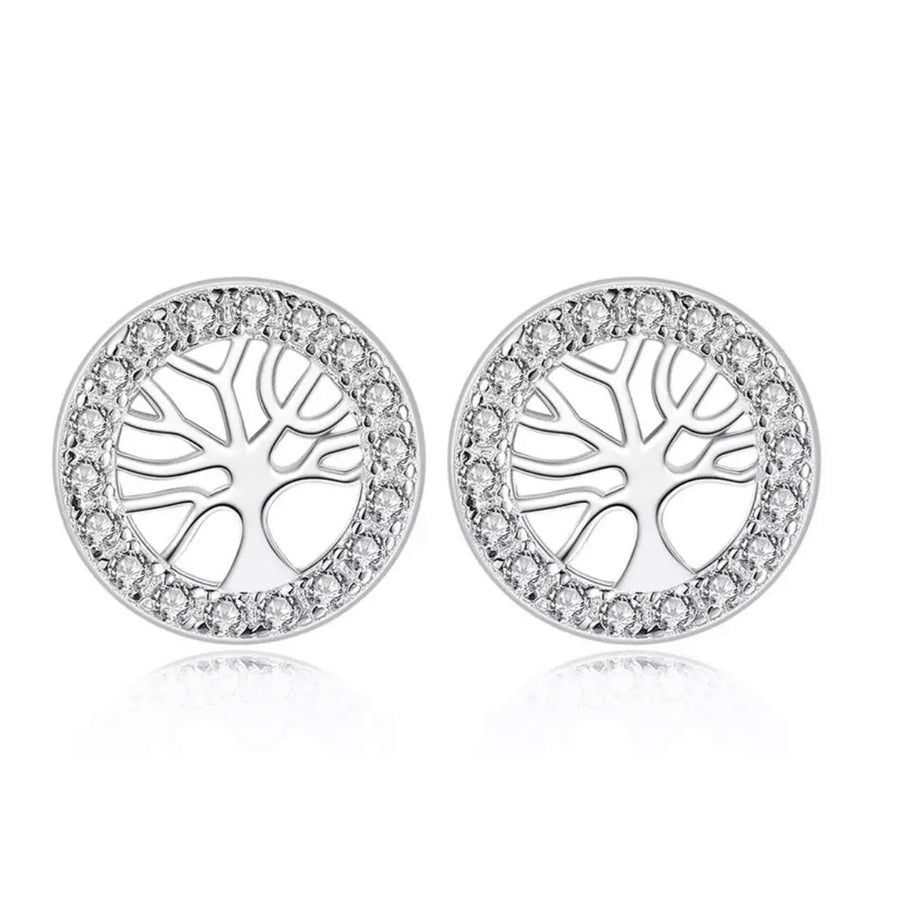 Sterling Silver Tree of Life Crystal Stud Earrings