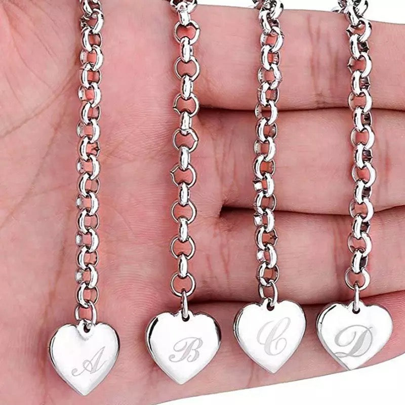 925 Sterling Silver A-Z  Heart Charm Bracelet