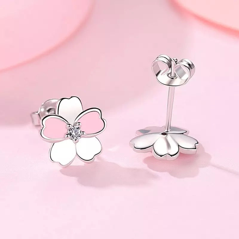 Sterling Silver Pink Magnolia Stud Earrings