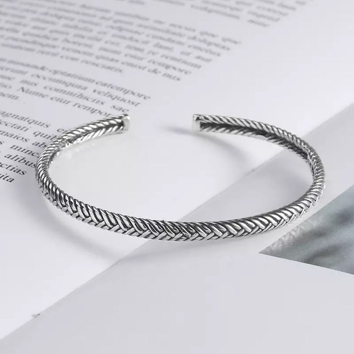 Sterling Silver Woven Open Bangle Bracelet