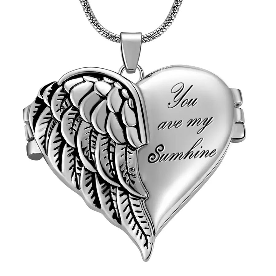 Angle Wing Heart Memory Locket Necklace