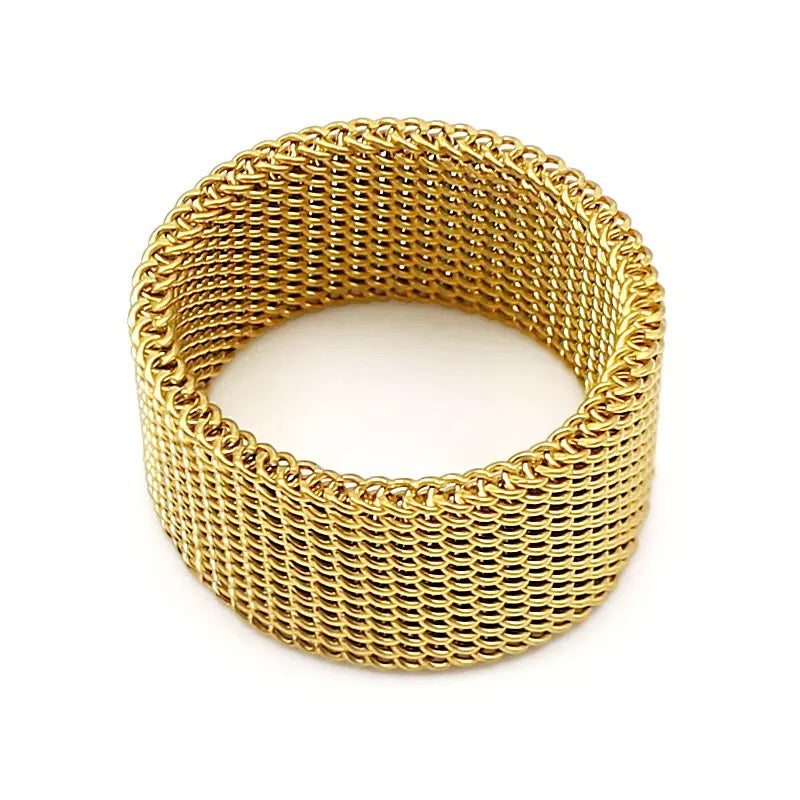 Sterling Silver Wide Mesh Woven Ladies Ring
