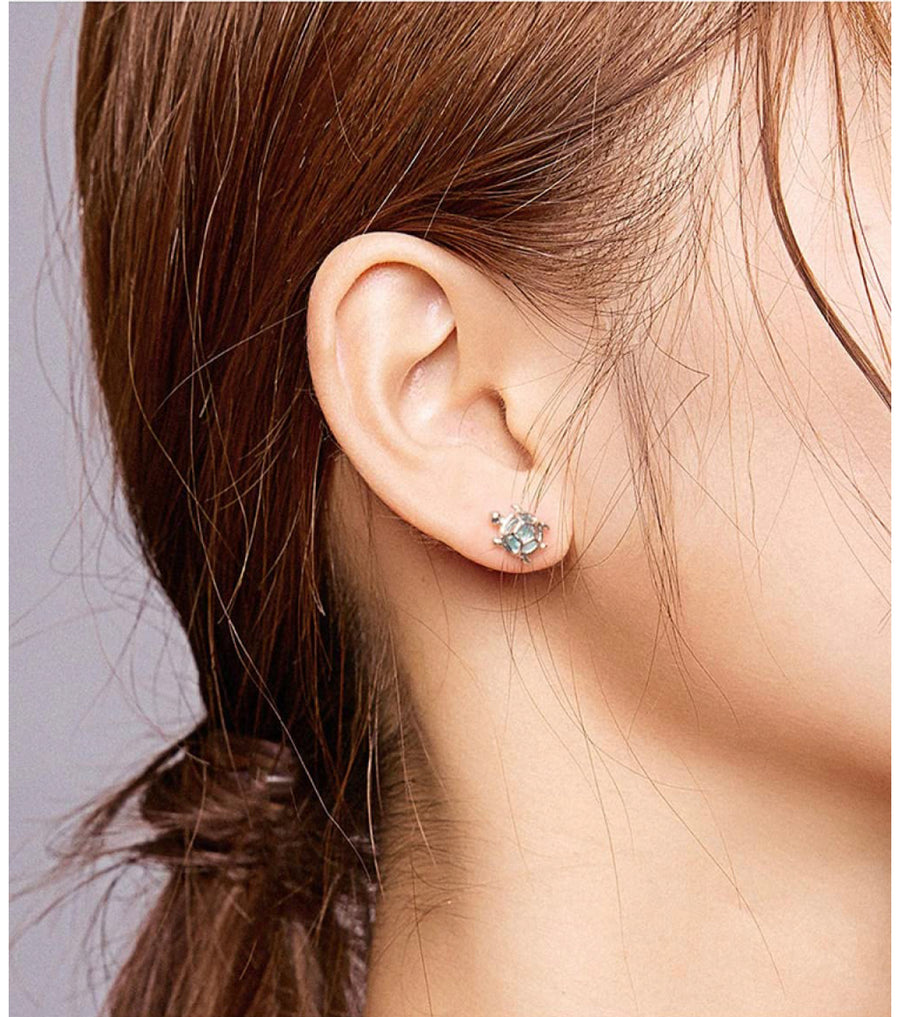 Sterling Silver Ocean Blue Turtles Stud Earrings