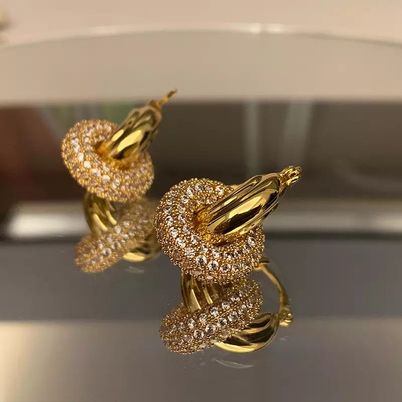 9ct Gold filled CZ Crystal Double Hoop Drop Earrings