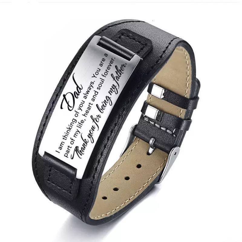 Genuine Leather Dad Bracelets With Engraving