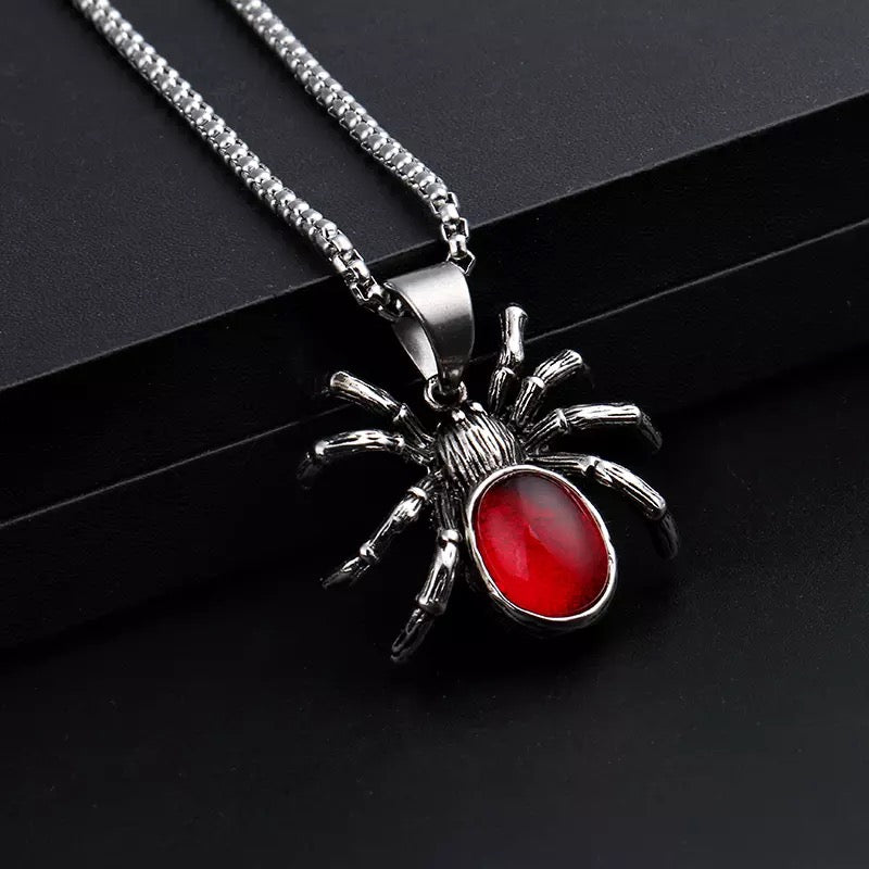 Stainless Steel Opal Spider Necklace