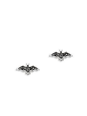 925 Sterling Silver Black Crystal Bat Earrings