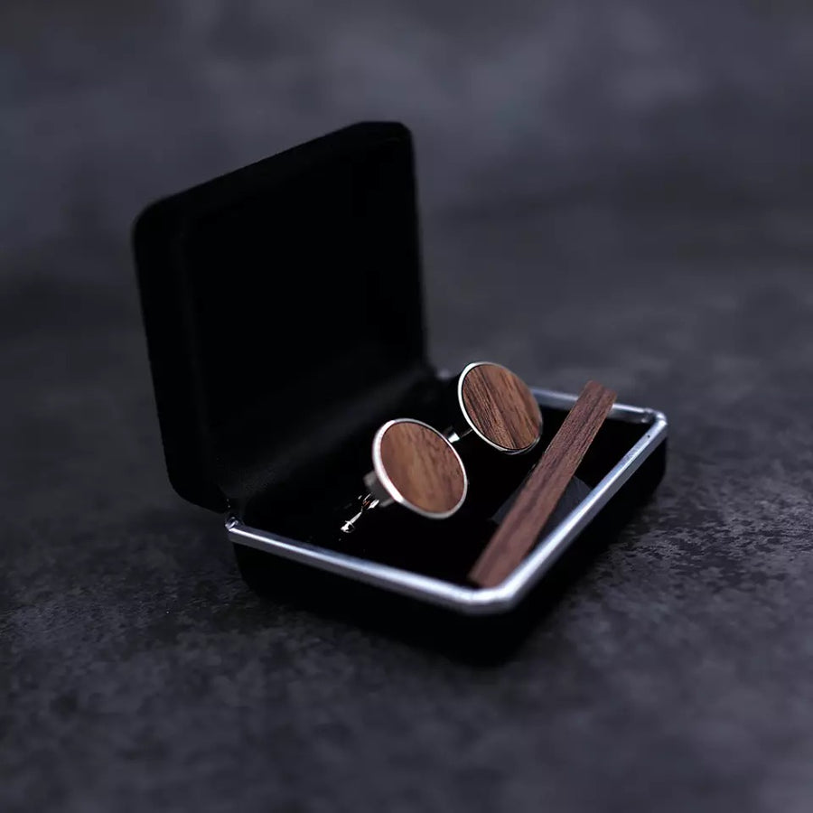 Wood Tie Clip and Cufflink Set For Men