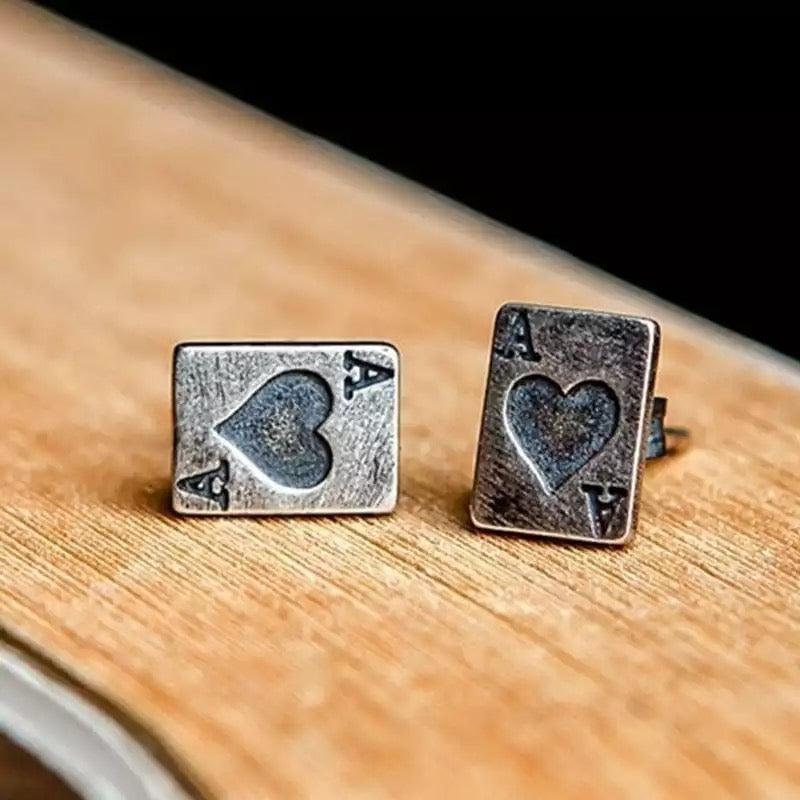 Sterling Silver Ace of Hearts Playing Card Stud Earrings